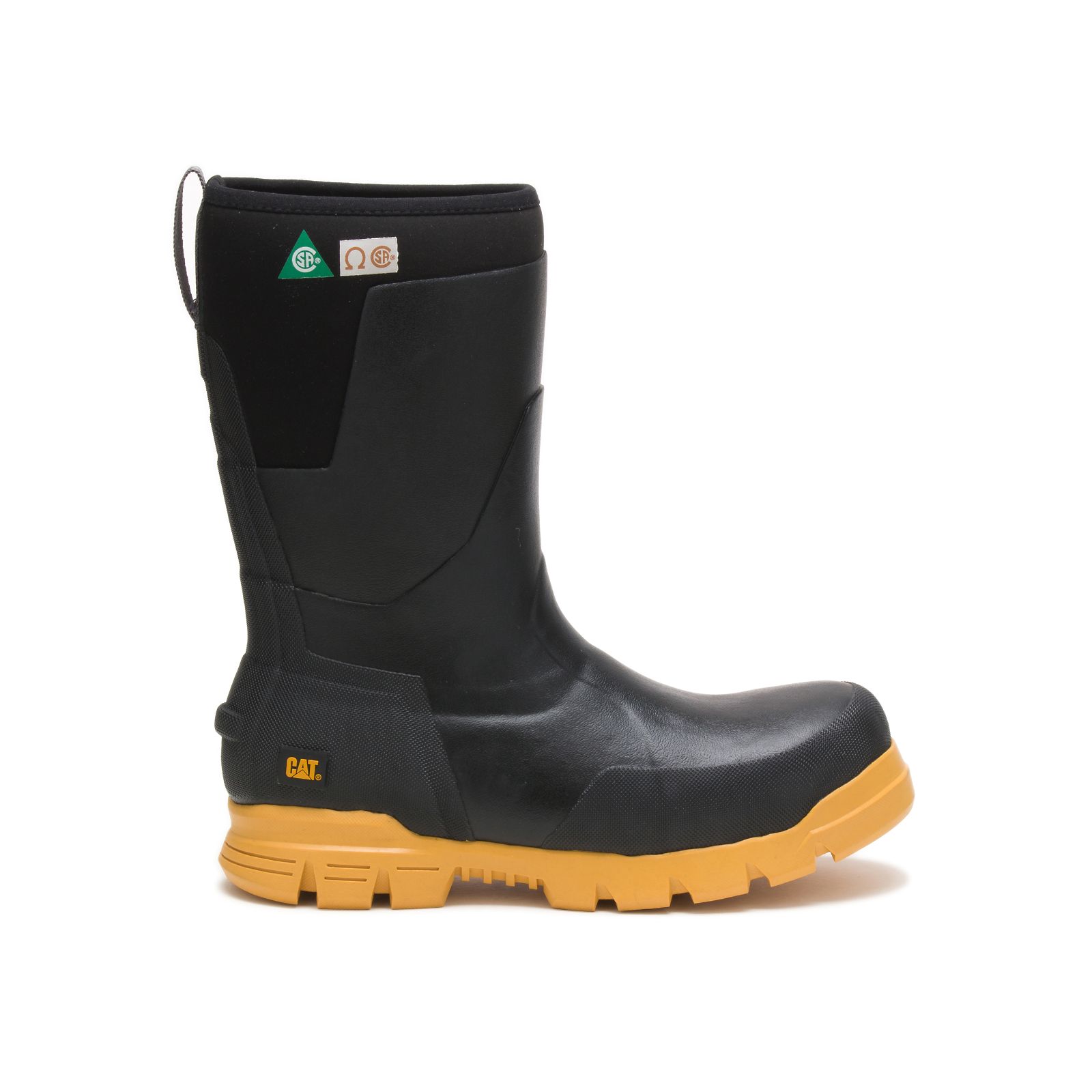 Women's Caterpillar Stormers 11" Steel Toe Csa Rubber Boots Black/Yellow Ireland APET16389